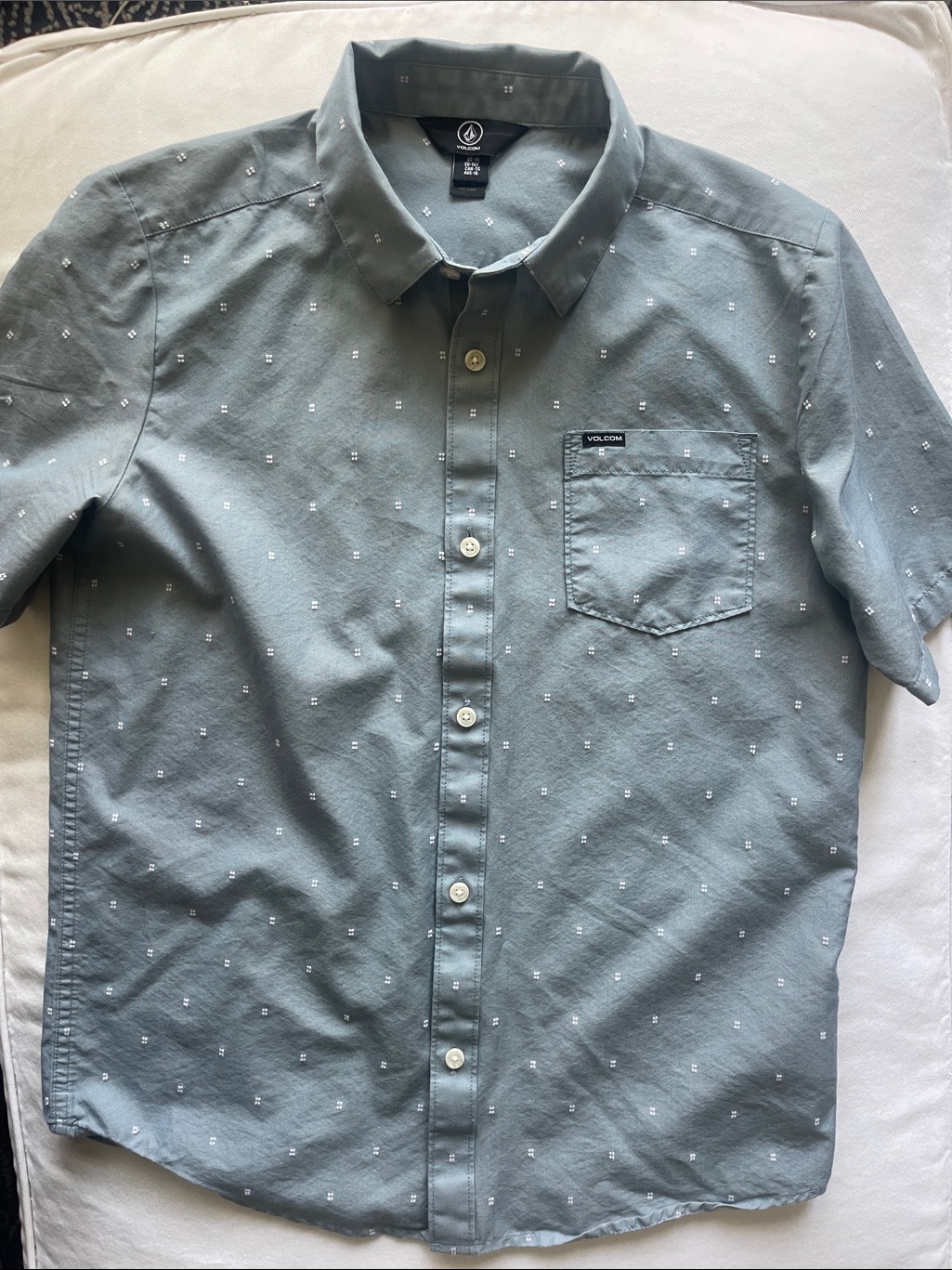 Volcom Boys Size 14 (Xl) Slate Gray Short-Sleeve Button-Down Shirt